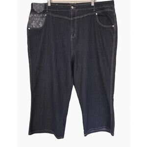 Zoey Beth Women's Stretch Dark Wash Embroidered Y2K Denim Jeans, 24